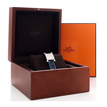 Hermes Stainless Steel Alligator Diamond Pave 21mm Heure H Hour Quartz Watch Bleu Saphir 6 of 6
