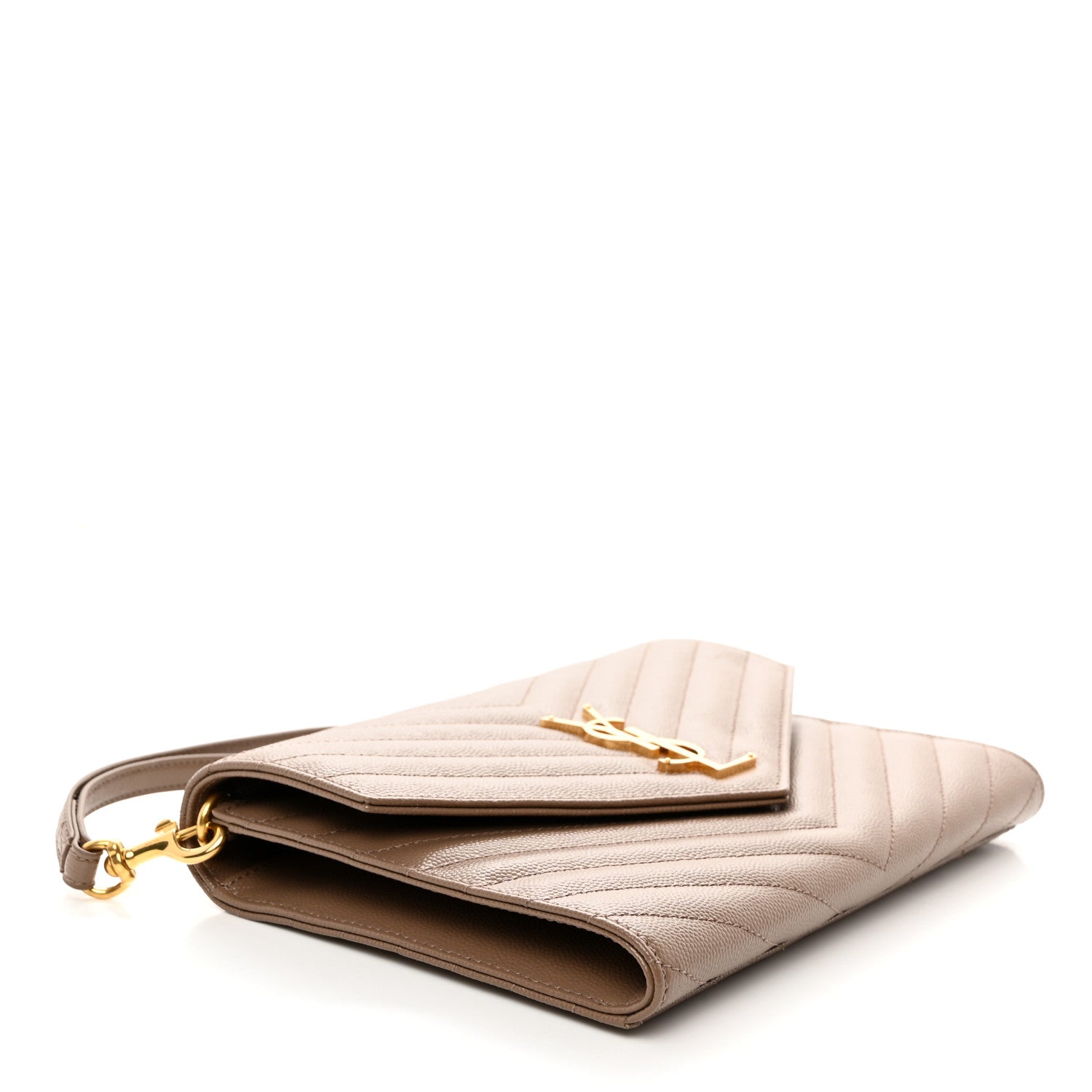 Saint Laurent Grain De Poudre Matelasse Chevron Monogram Cassandre Flap Pouch Taupe 4 of 8
