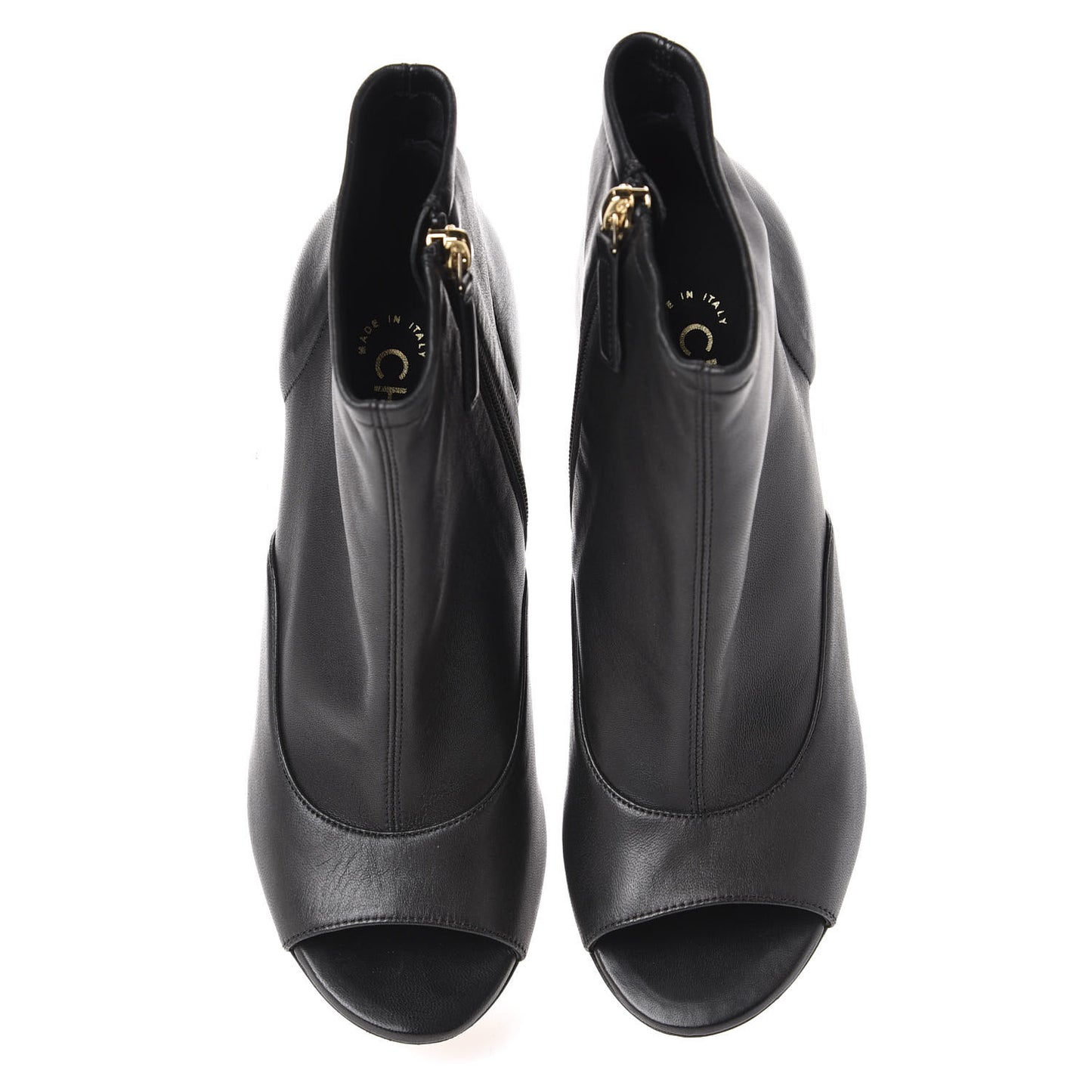 Lambskin Peep Toe Short Ankle Boots 38 Black
