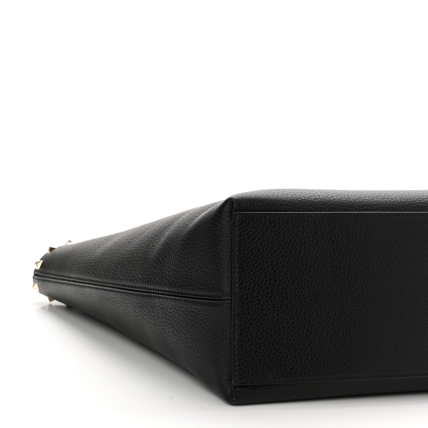 Grained Calfskin Rockstud Shoulder Tote Black