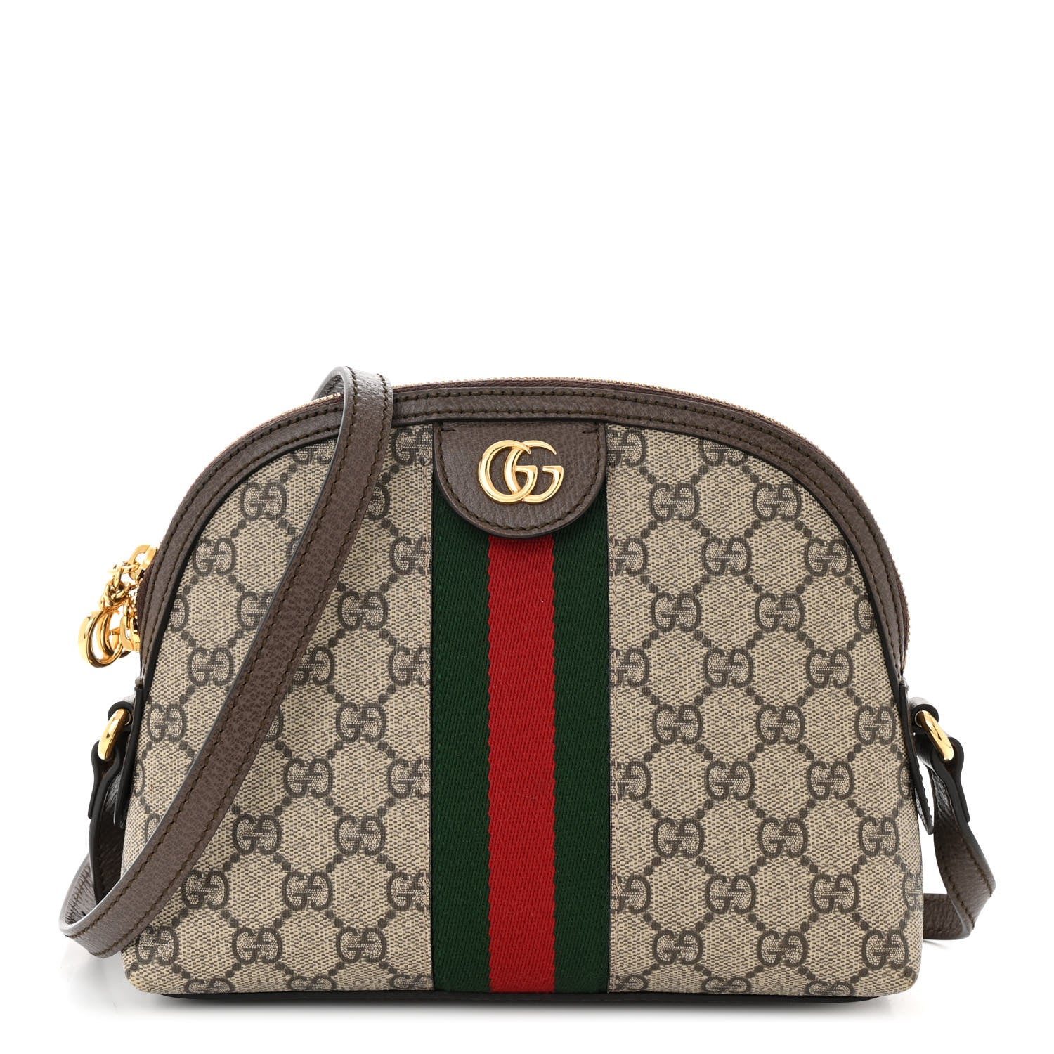 Gucci GG Supreme Monogram Textured Dollar Calfskin Web Small Ophidia Dome Shoulder Bag Beige Ebony New Acero 1 of 11