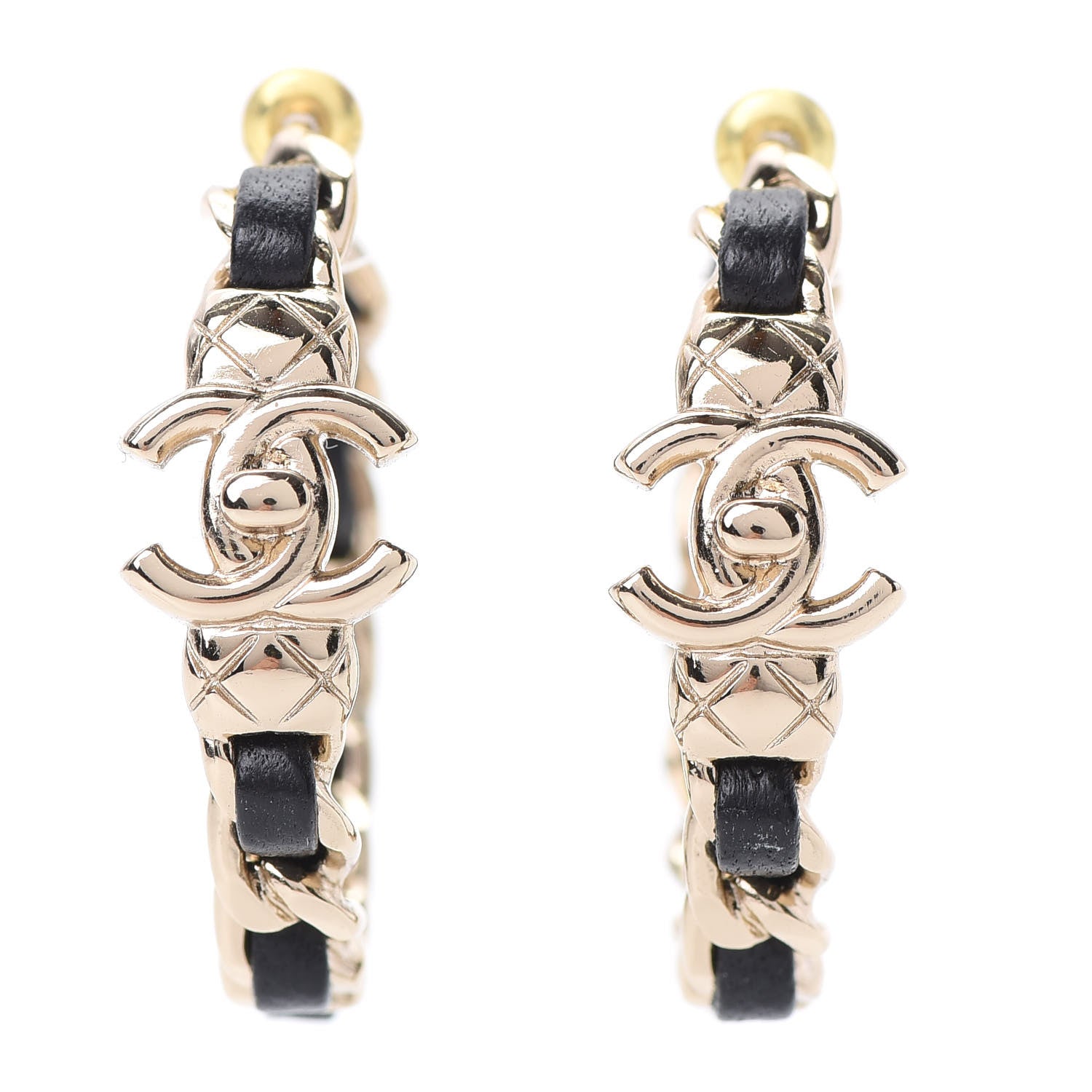 Chanel Lambskin CC Turnlock Chain Hoop Earrings Gold Black 1 of 5