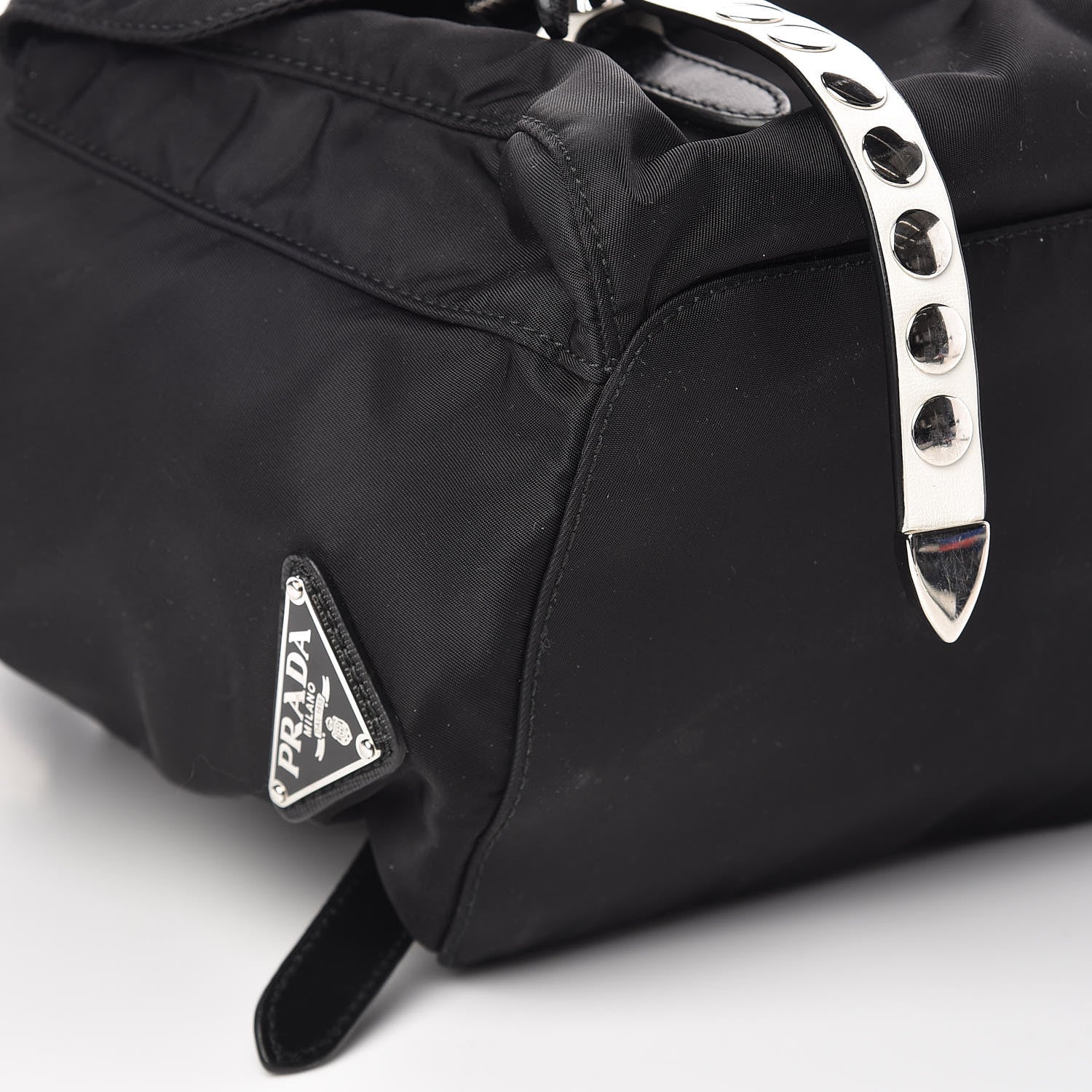 Prada Nylon New Vela Studded Backpack Black White 9 of 12