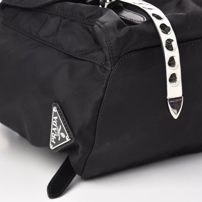 Prada Nylon New Vela Studded Backpack Black White 9 of 12