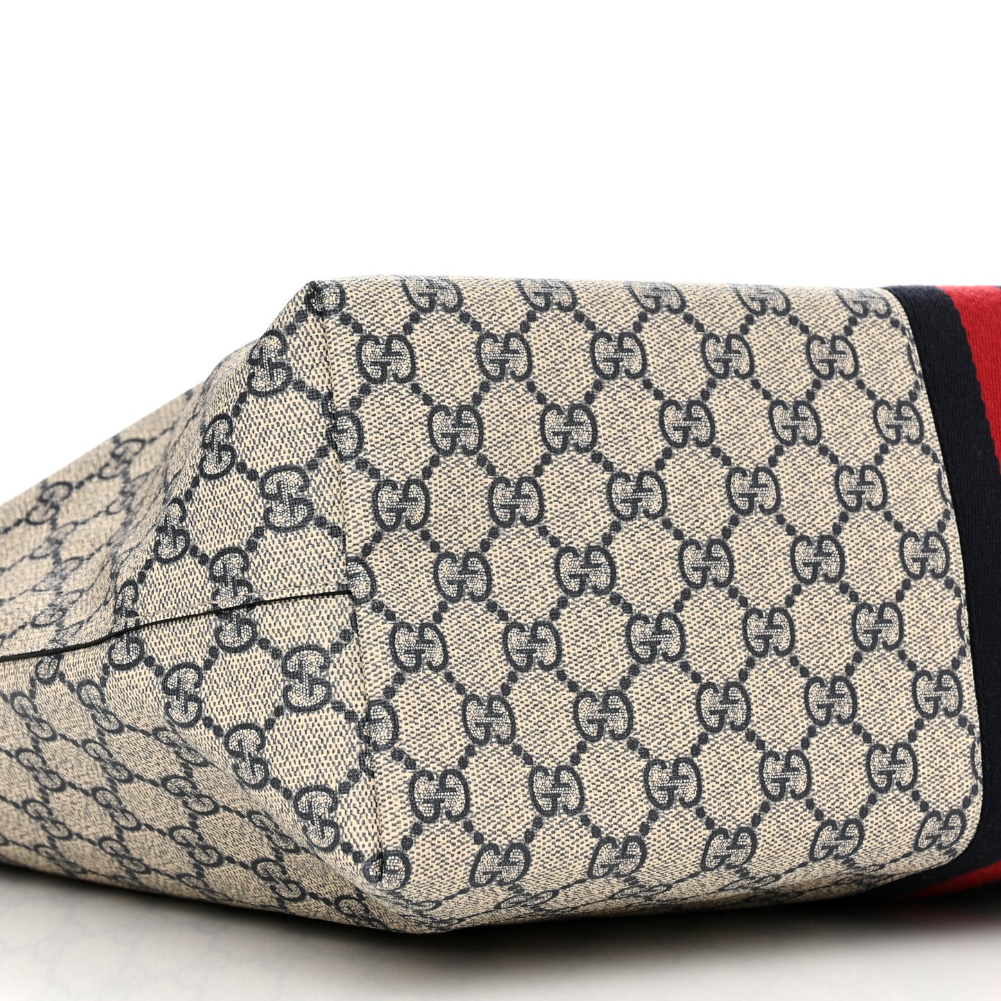 GG Supreme Monogram Textured Calfskin Web Medium Ophidia Shopping Tote Beige Blue