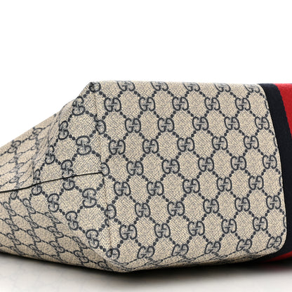 Gucci GG Supreme Monogram Textured Calfskin Web Medium Ophidia Shopping Tote Beige Blue 9 of 10