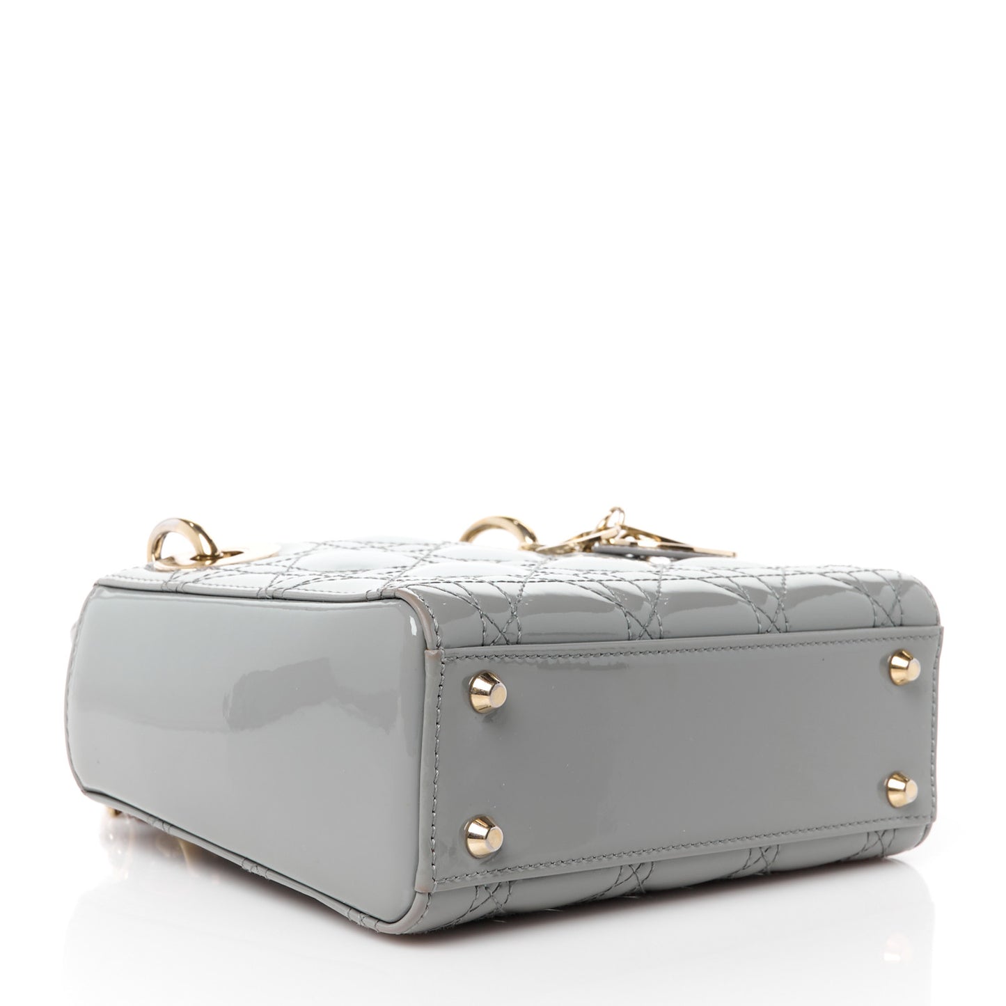 Patent Cannage Mini Lady Dior Grey Stone