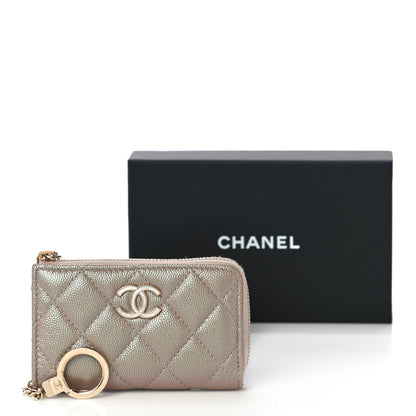 Chanel Iridescent Caviar Quilted Zipped Key Holder Case Beige 11 of 11