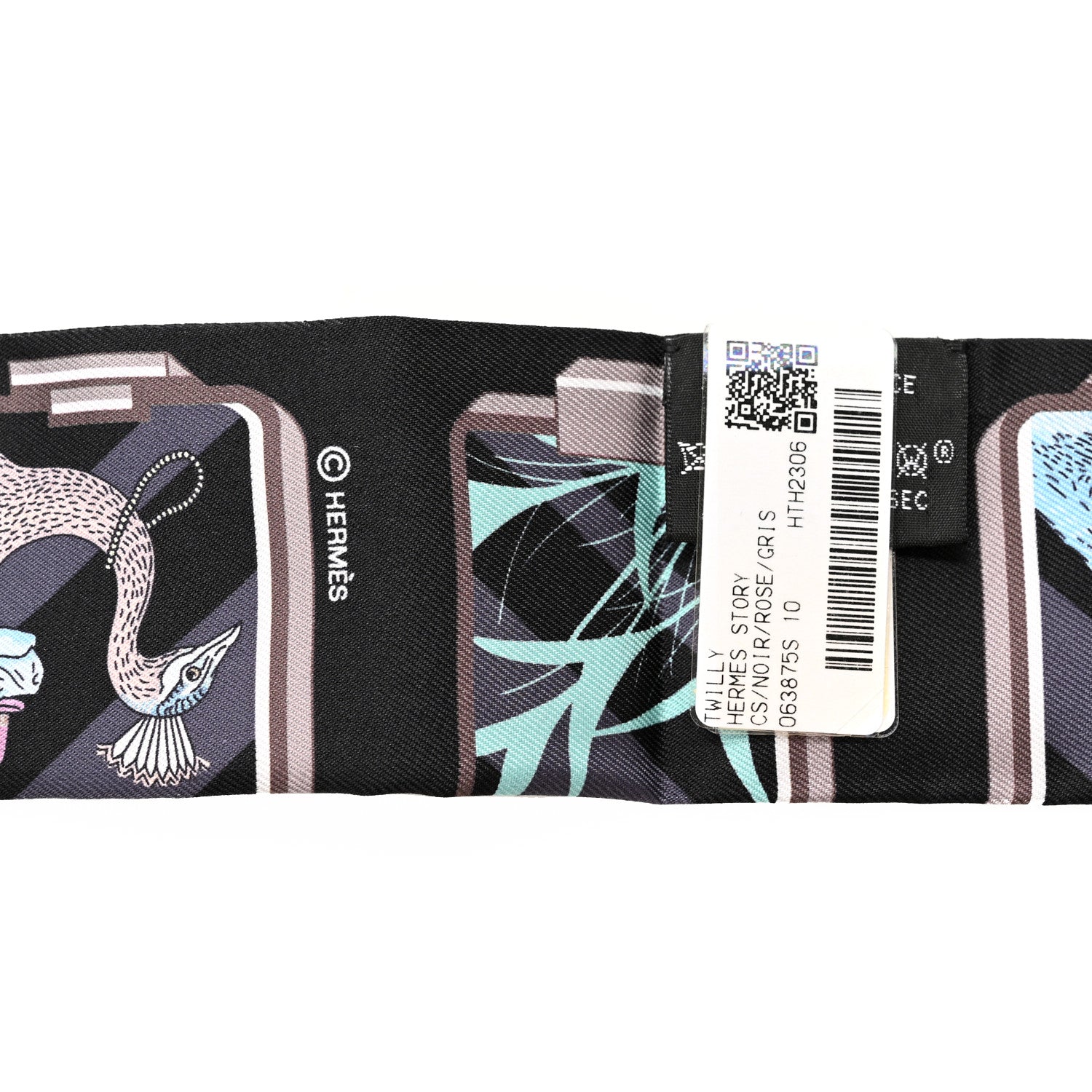 Hermes Silk Story Twilly Black Rose Gris 3 of 3