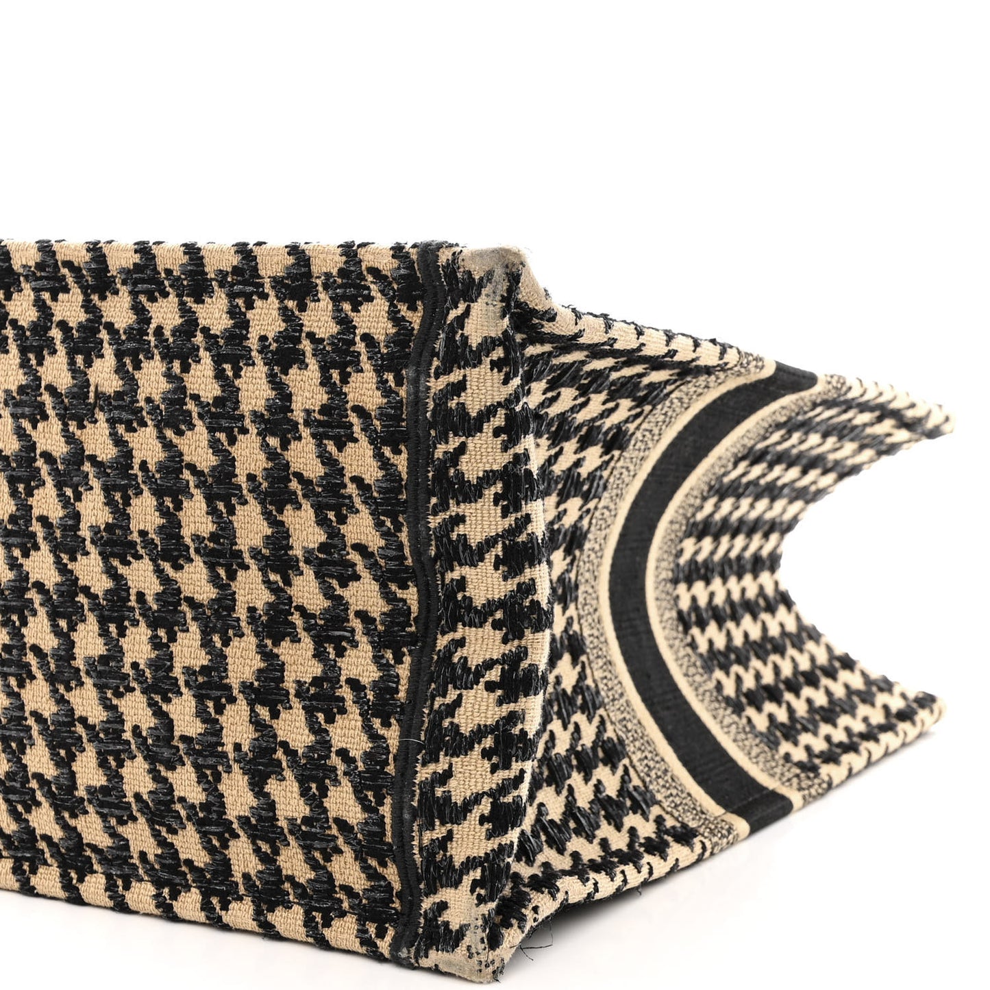 Canvas Houndstooth Embroidered Book Tote Beige Black