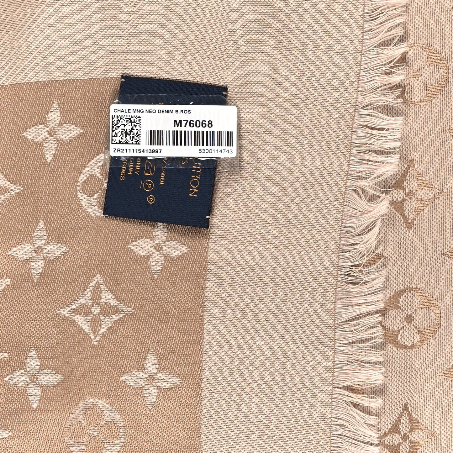 Silk Wool Monogram Denim Shawl Beige Rose