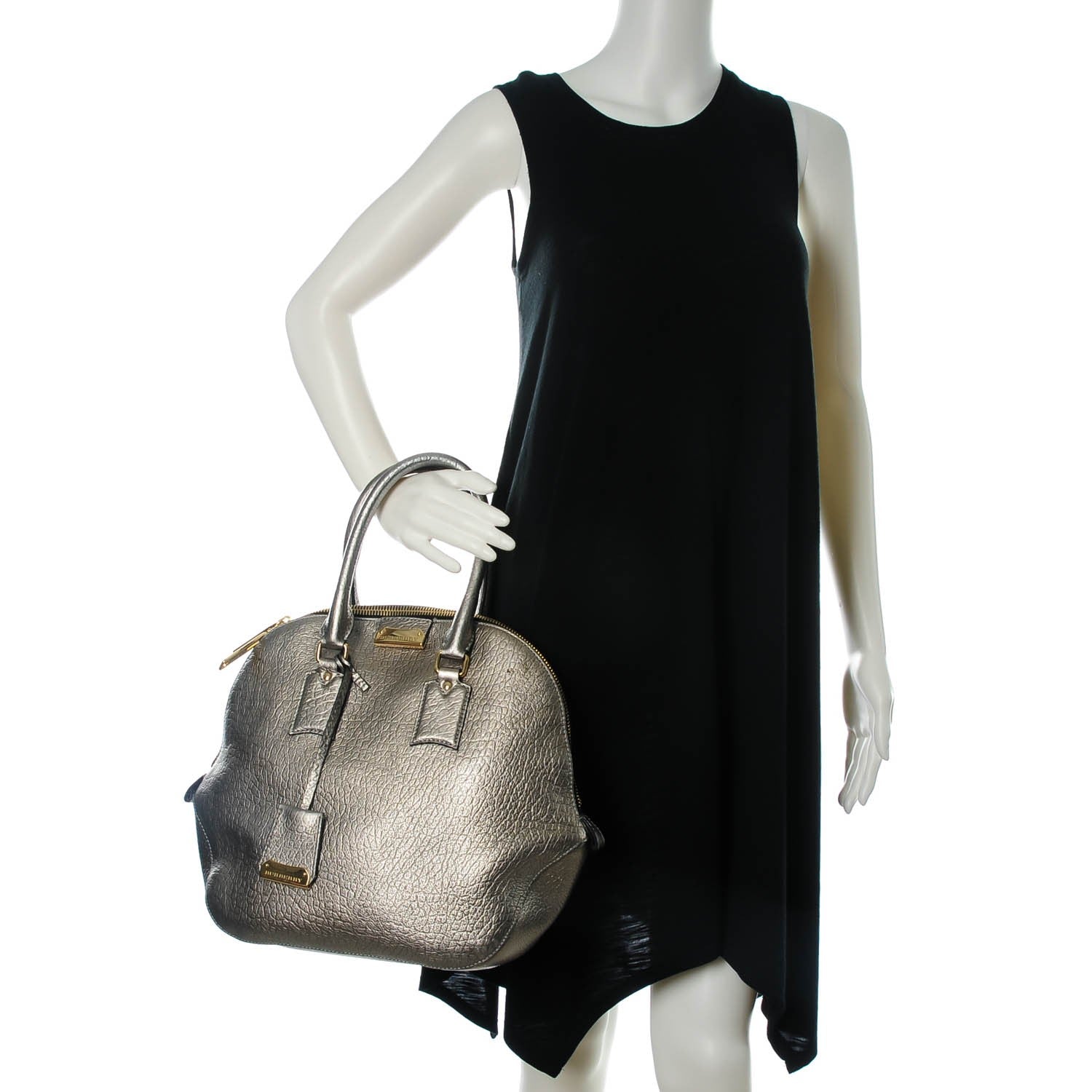 Burberry Metallic Heritage Grain Medium Orchard Bowling Bag Silver 2 of 10