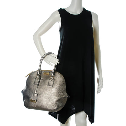 Burberry Metallic Heritage Grain Medium Orchard Bowling Bag Silver 2 of 10