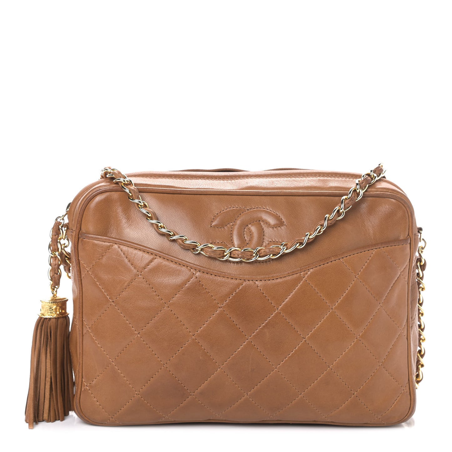 Lambskin Tassel Camera Case Light Brown