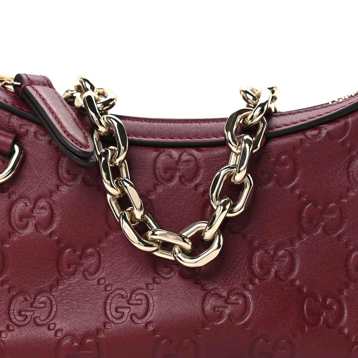 Lambskin Embossed Mini GG Half Moon Shoulder Bag Rosso Ancora