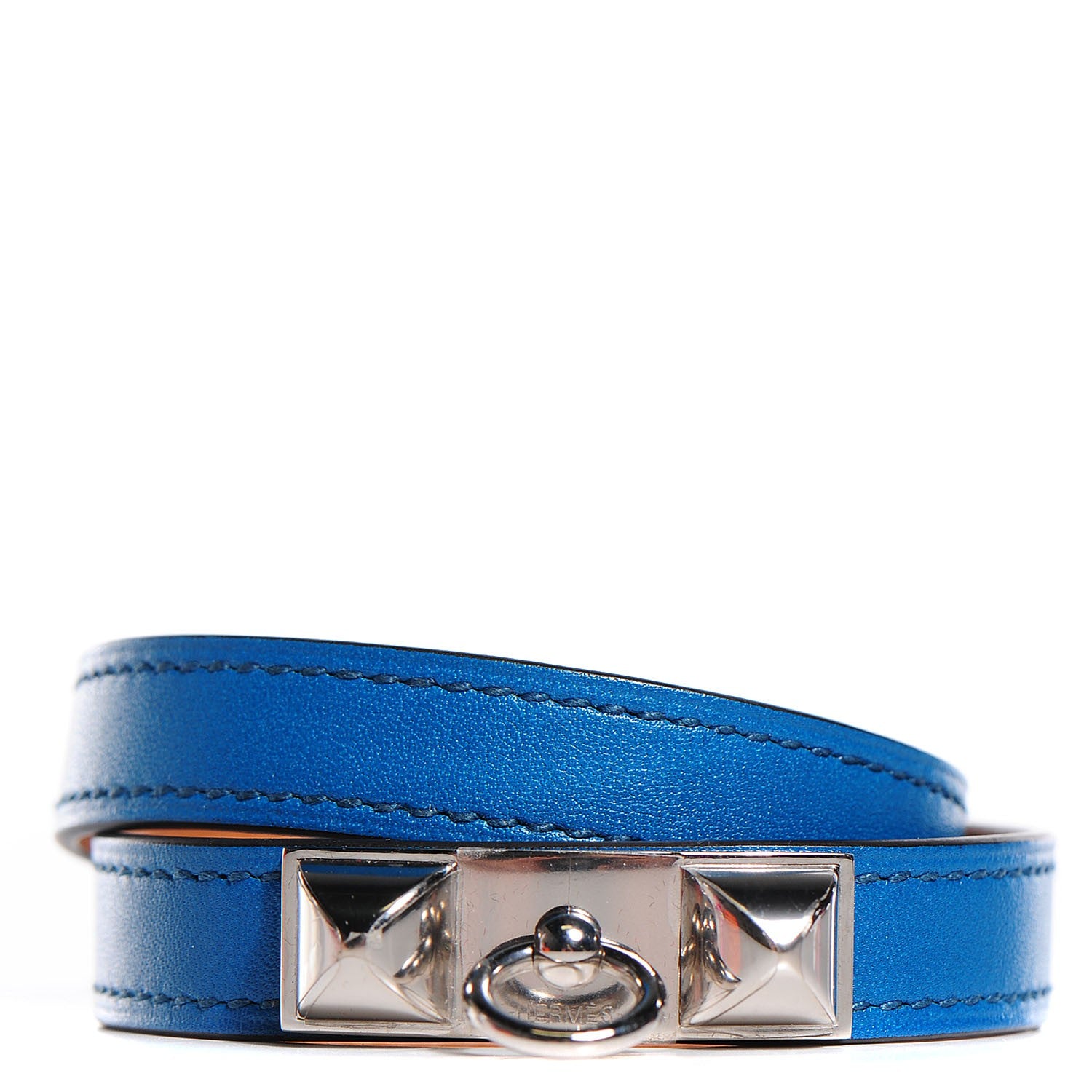 Hermes Veau Tadelakt Rivale Double Tour Bracelet M Bleu Izmir 1 of 6