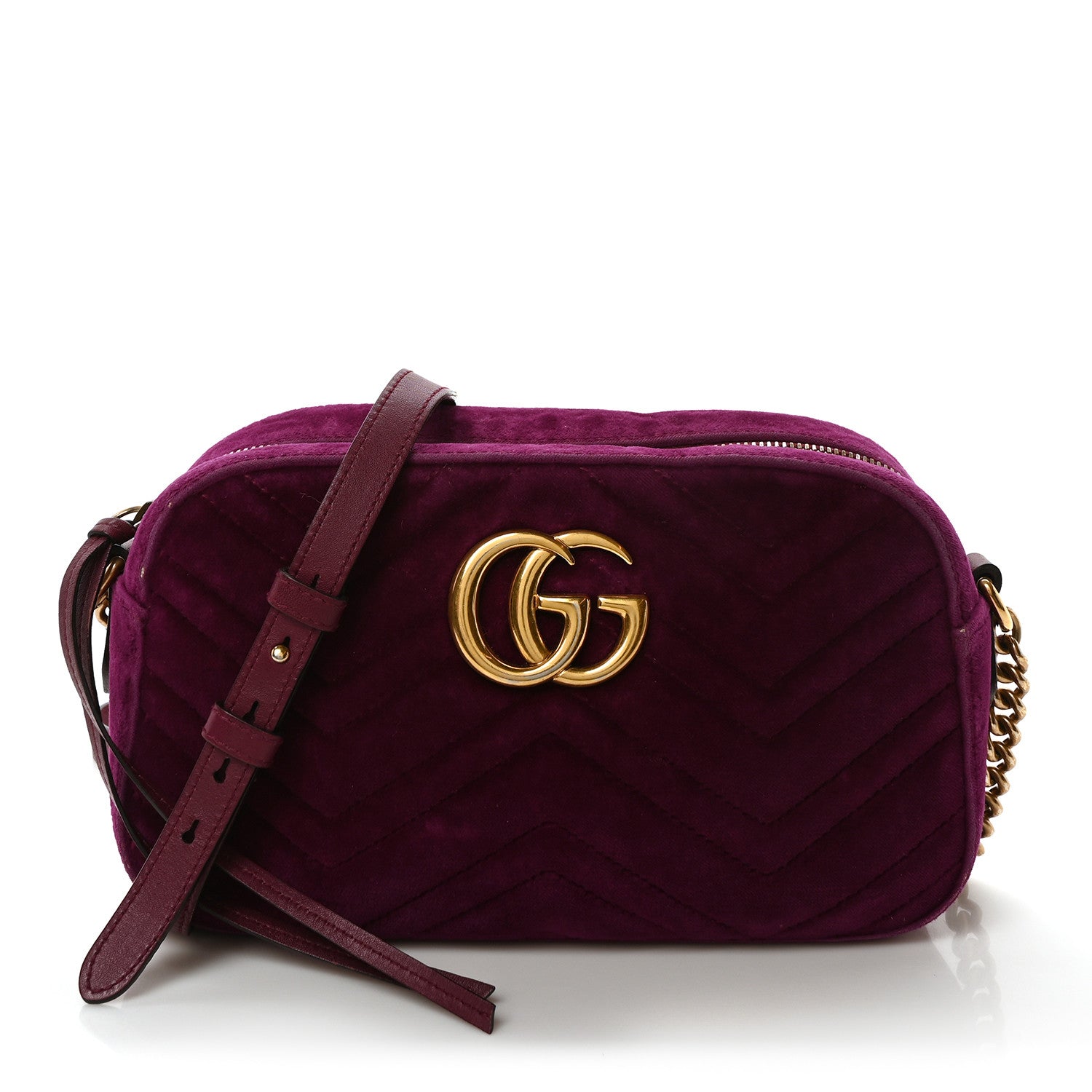 Gucci Velvet Matelasse Small GG Marmont Chain Shoulder Bag Fuchsia Violet Cyclamen 1 of 10