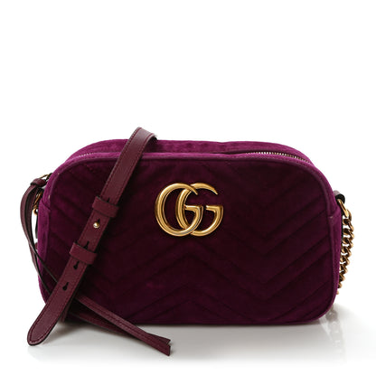 Gucci Velvet Matelasse Small GG Marmont Chain Shoulder Bag Fuchsia Violet Cyclamen 1 of 10