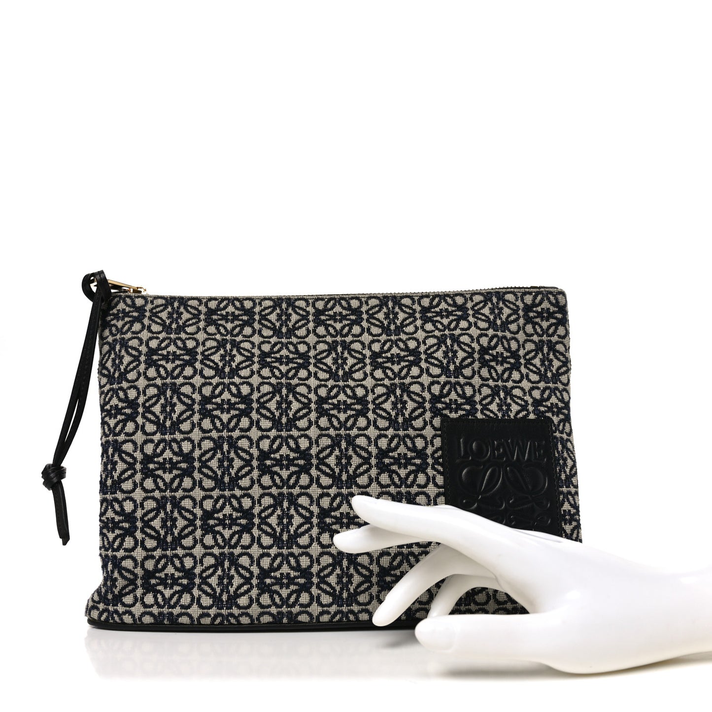 Jacquard Anagram Calfskin Pouch Blue Beige