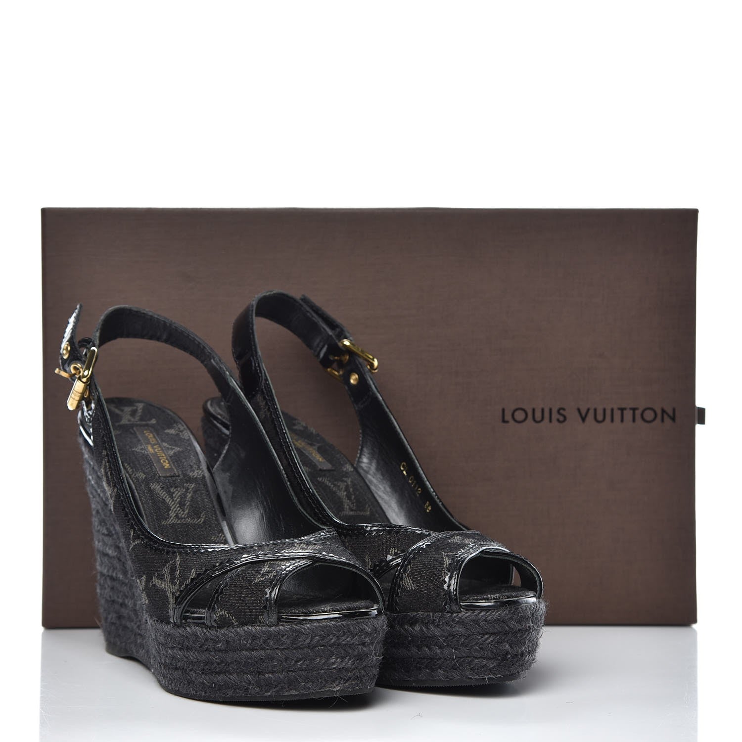 Louis Vuitton Denim Patent Espadrille Wedges 38 Black 9 of 9
