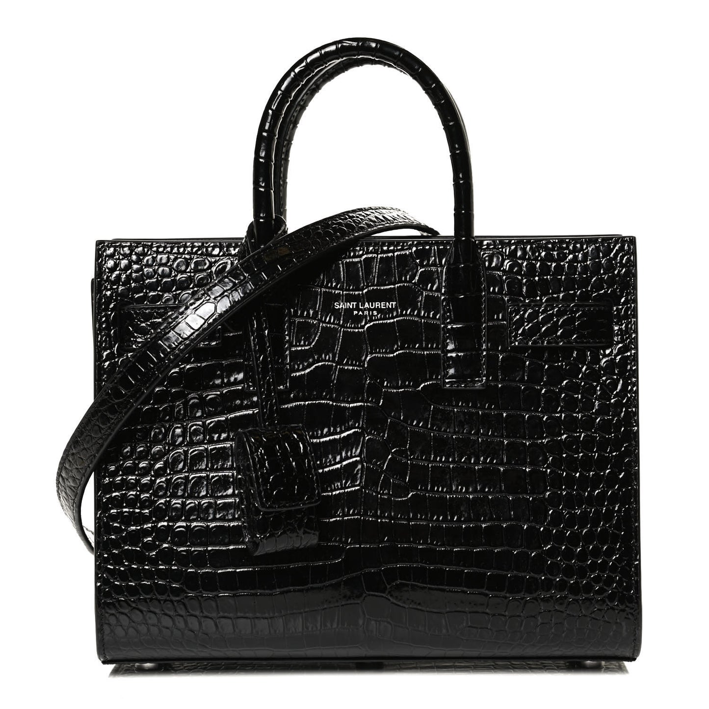Calfskin Crocodile Embossed Nano Sac De Jour Black