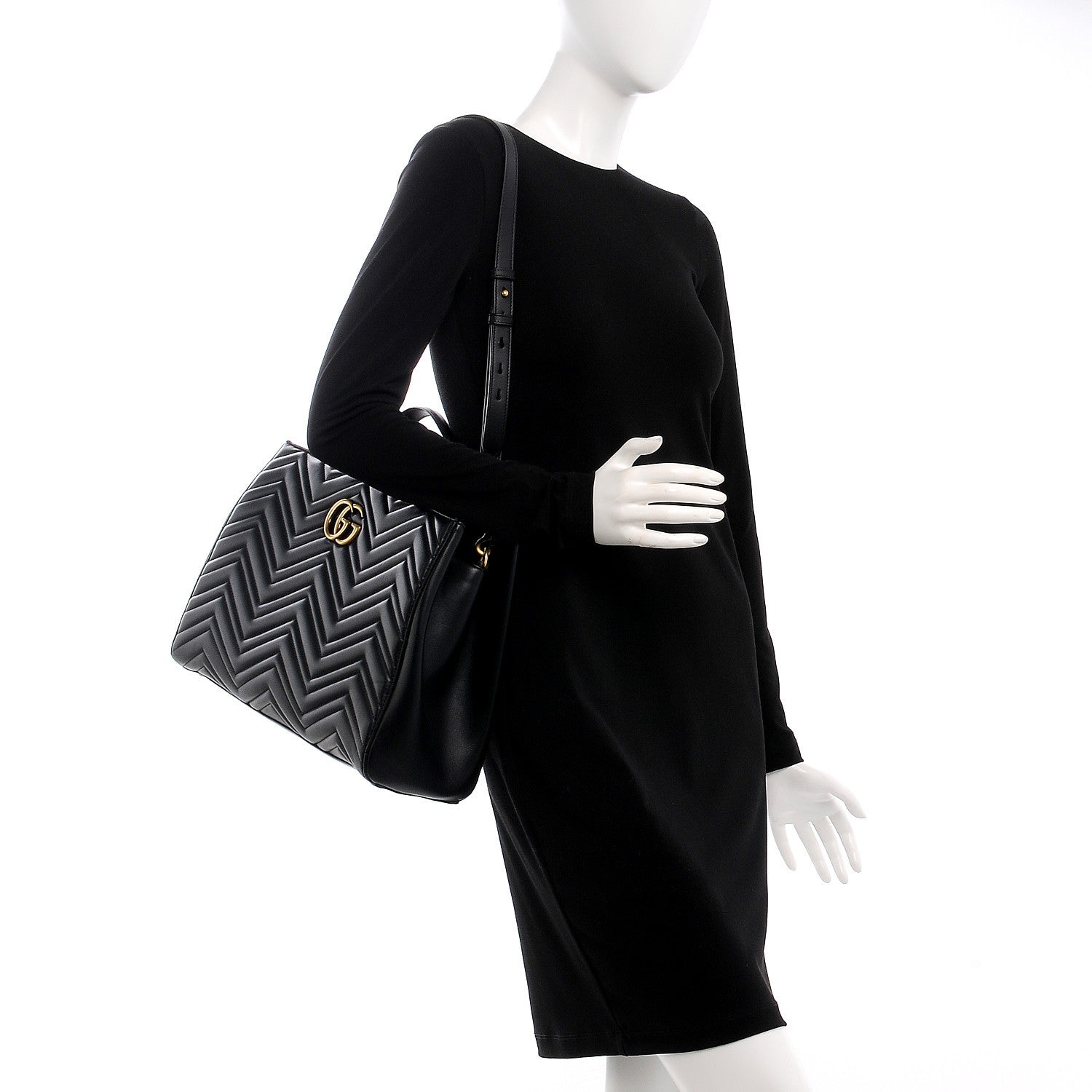 Gucci Calfskin Matelasse Medium GG Marmont Tote Black 2 of 11
