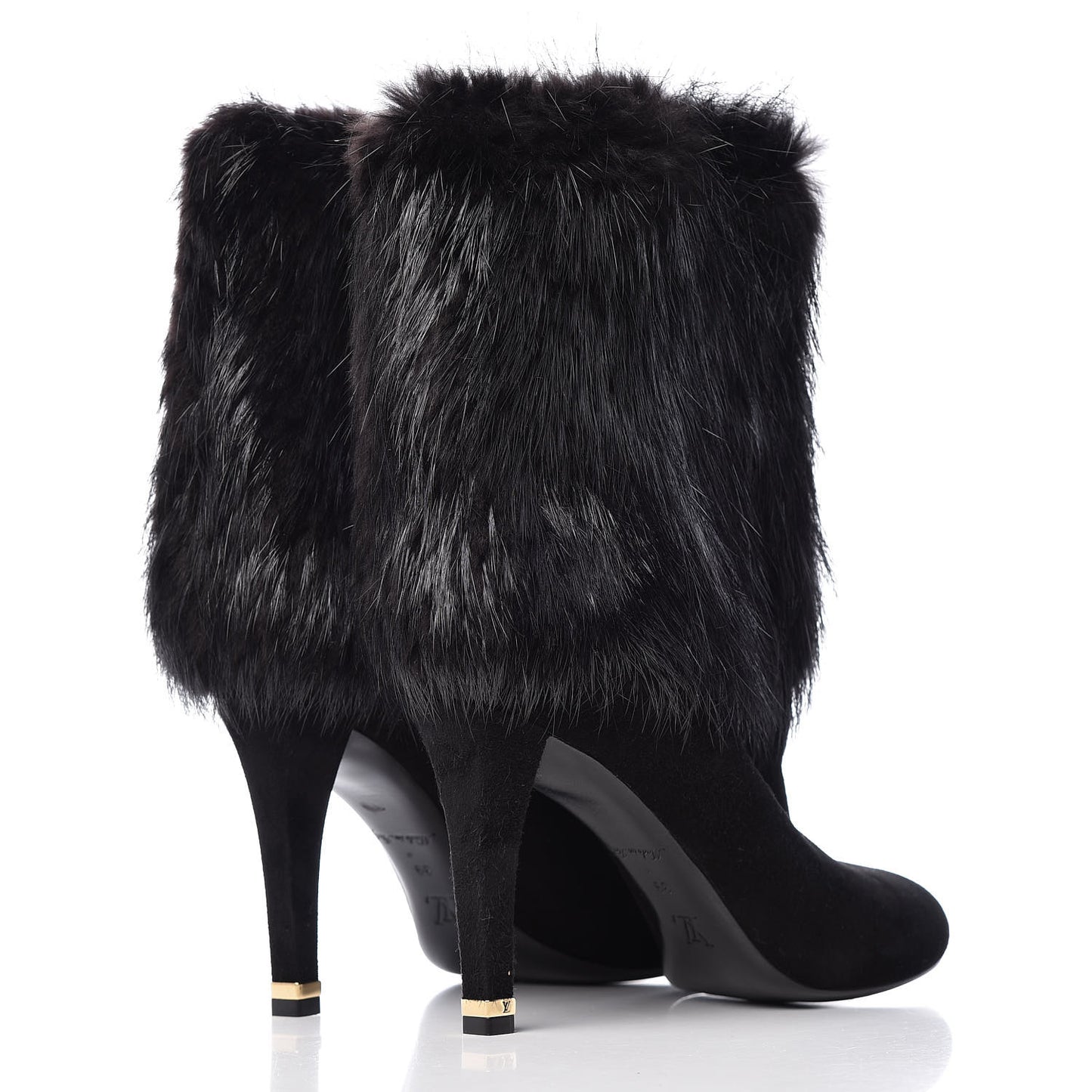 Suede Beaver Fur Glam Ankle Boots 39 Black