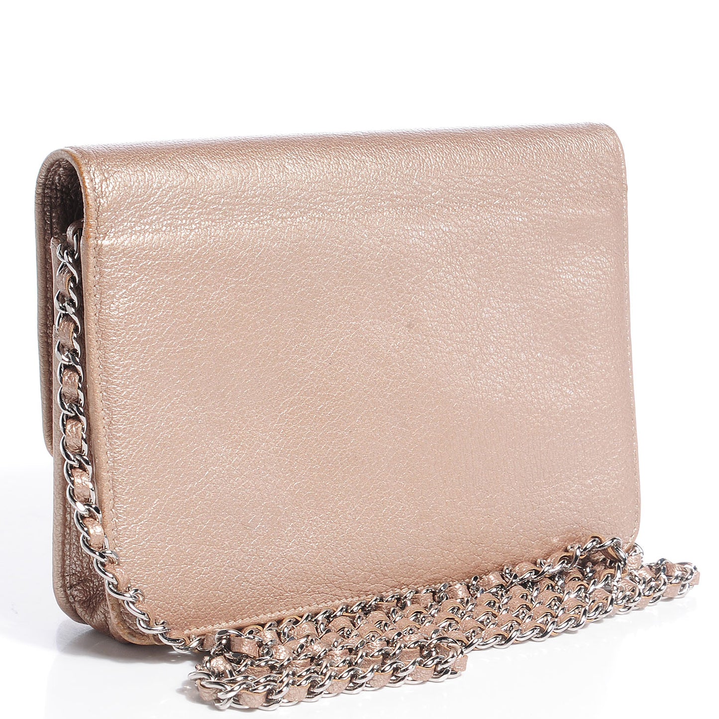 Metallic Goatskin Wallet On Chain WOC Gold