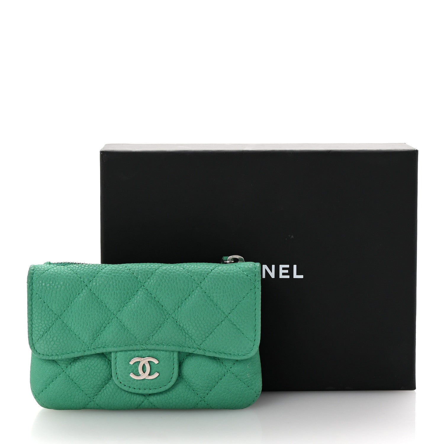 Chanel Iridescent Caviar Quilted Flap Zip Card Holder Green 9 of 9