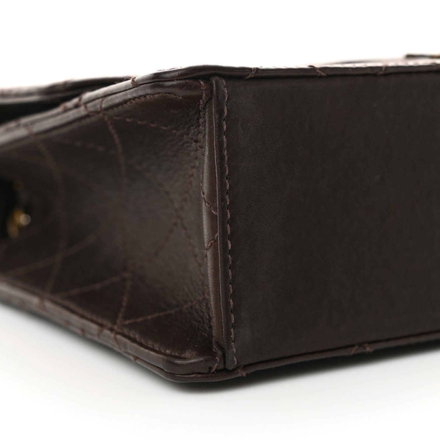 Lambskin Quilted Single Flap Dark Brown