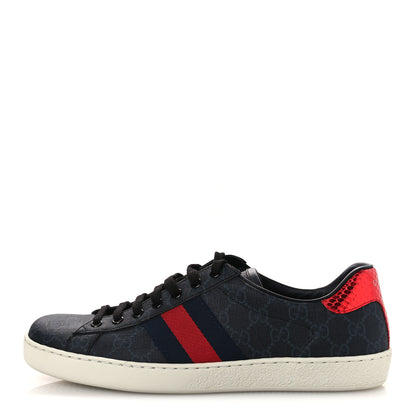 Gucci GG Supreme Monogram Ayers Web Mens New Ace Sneakers 9 Black 1 of 12