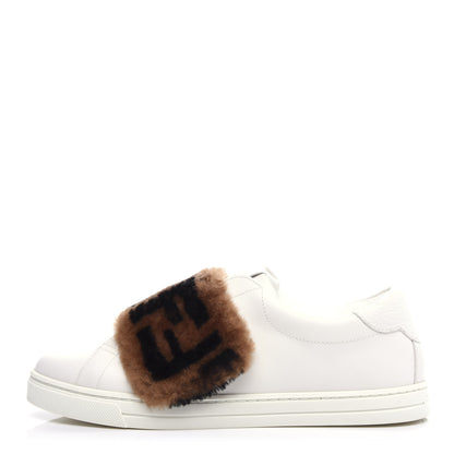 Fendi Vitello Shearling FF Velcro Slip On Sneakers 36 White 1 of 10