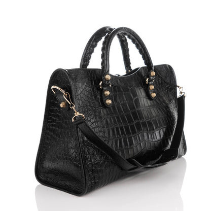 Balenciaga Calfskin Crocodile Embossed Giant 12 Gold Hardware City Black 3 of 7