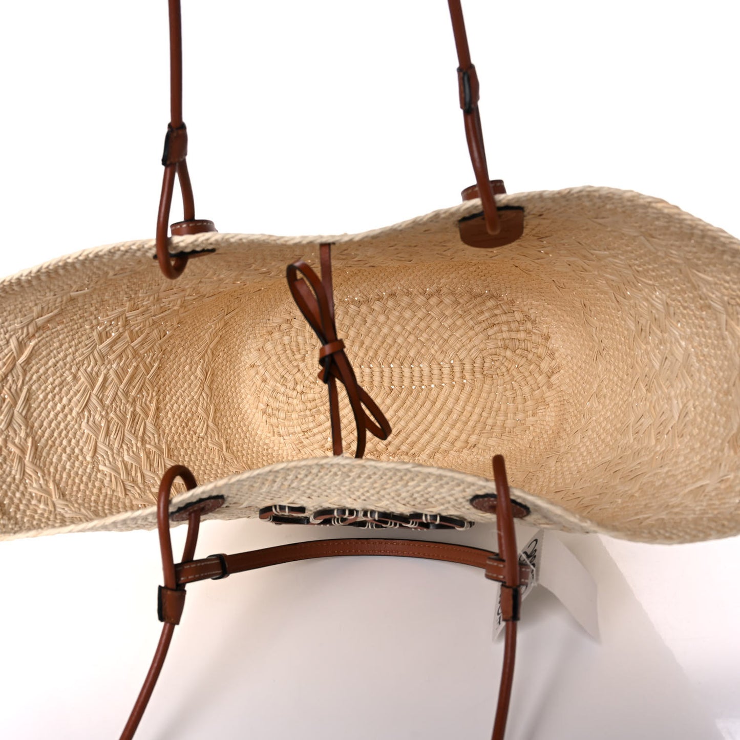 Iraca Palm Calfskin Anagram Basket Bag Natural Tan
