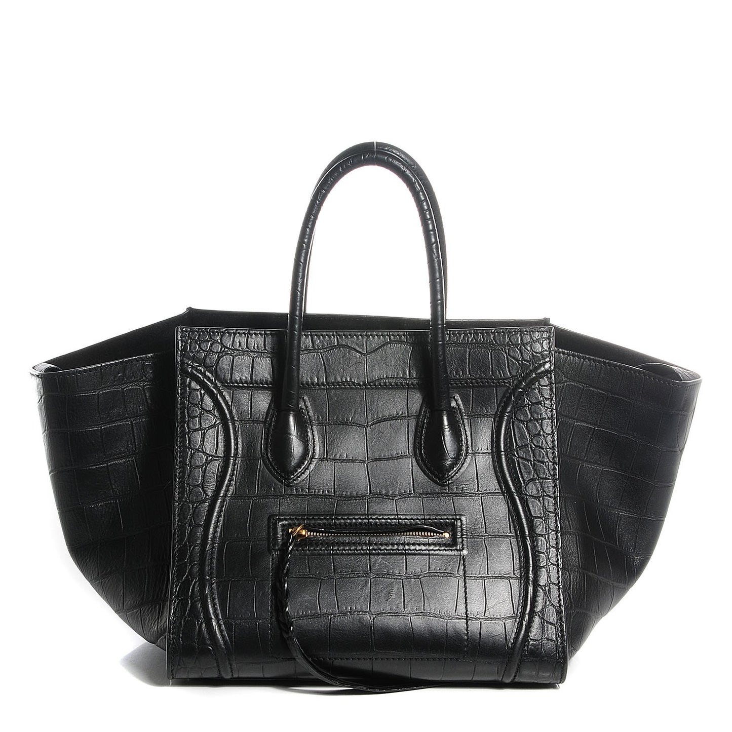 Crocodile Embossed Calfskin Medium Phantom Luggage Black