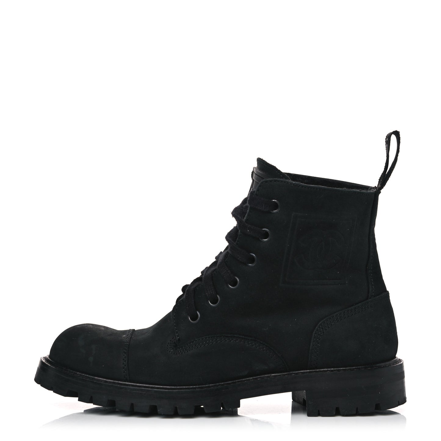 Calfskin Suede Quilted Lace Up Combat Boots 36 Black