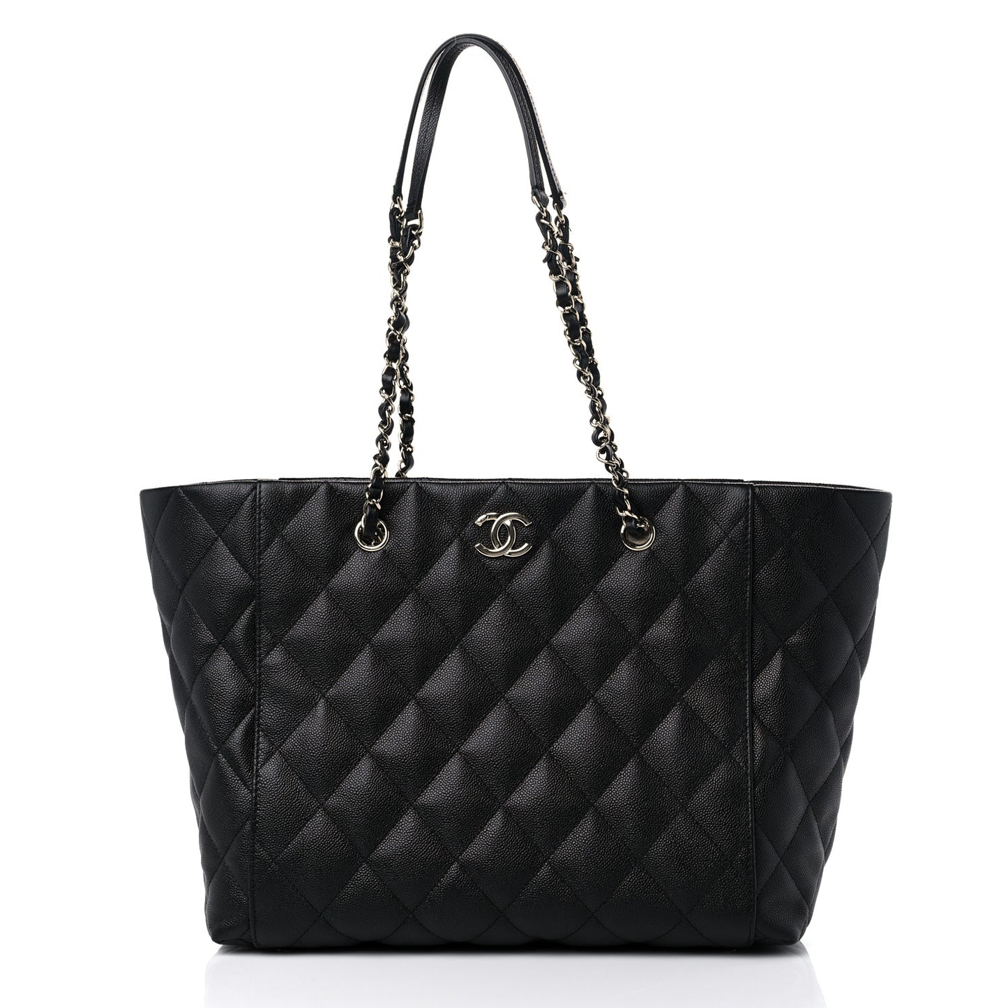 Caviar Quilted Large Shopping Tote Black
