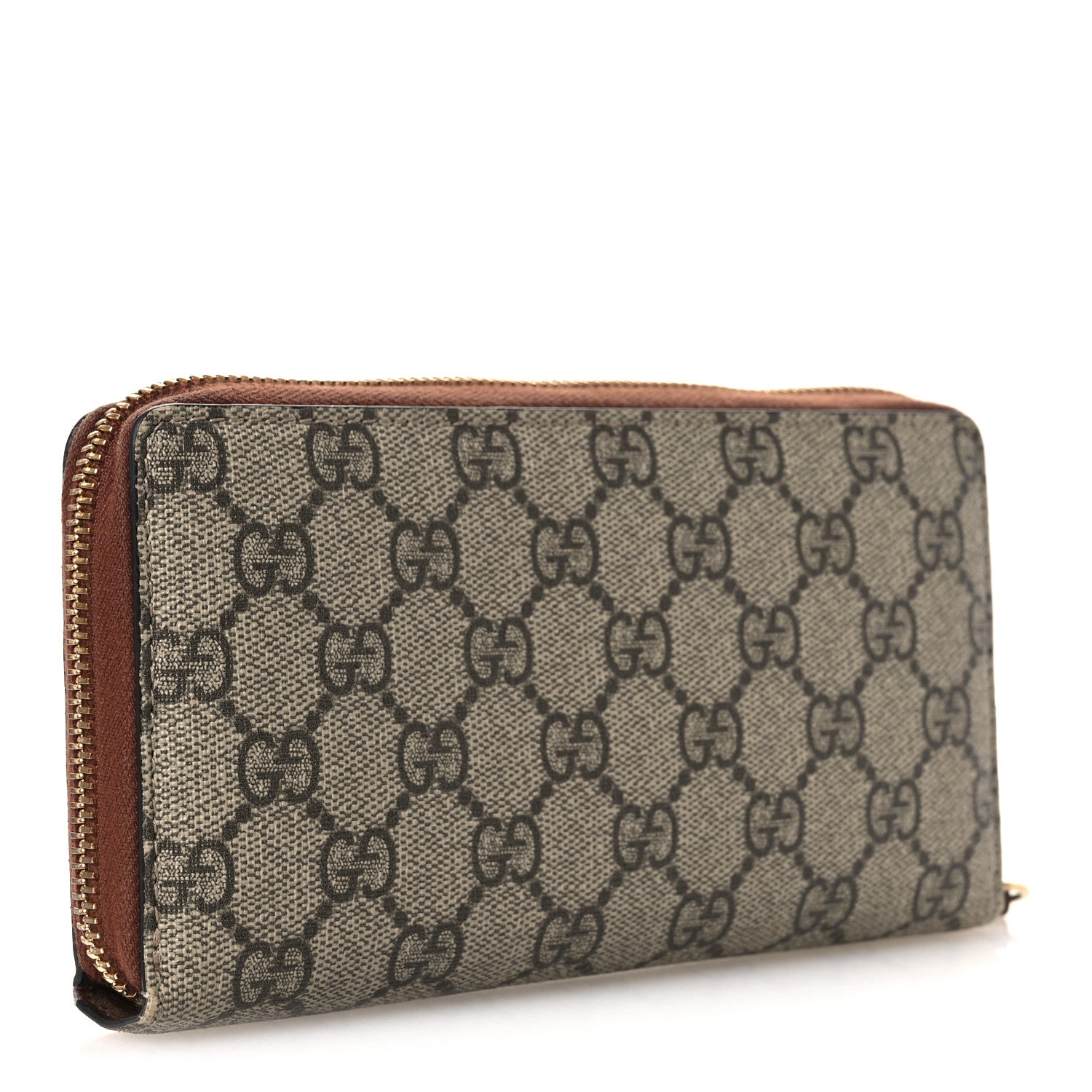 Gucci GG Supreme Monogram Cuoio Toscano Zip Around Wallet Beige Ebony Cuir 3 of 9