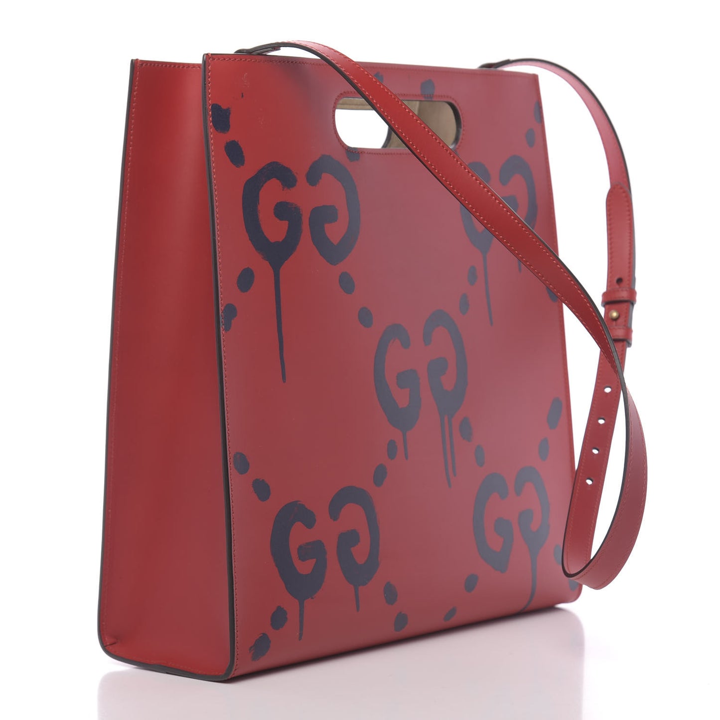Calfskin GucciGhost Real Medium XL Tote Hibiscus Red