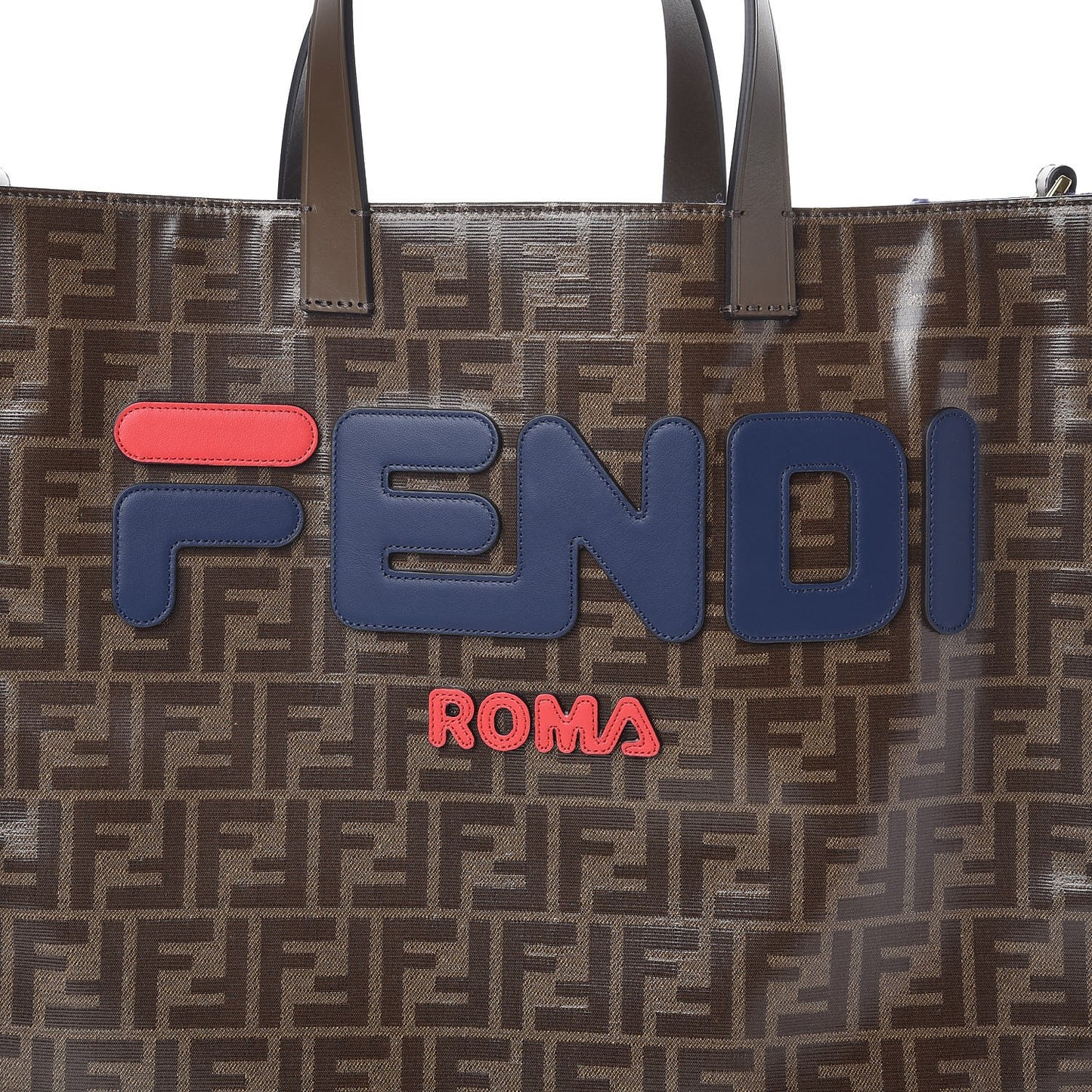 X FILA Glazed Fabric FF 1974 Mania Shopping Tote Bag Mogano Panna Blueberry