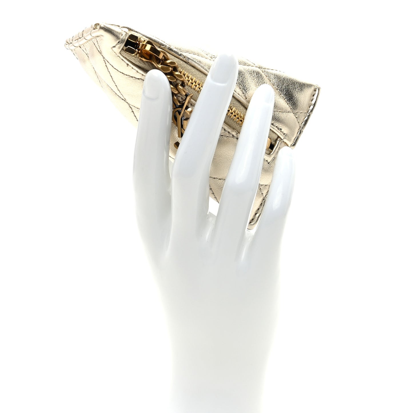 SAINT LAURENT Metallic Calfskin Berlingo Bag Charm Platino