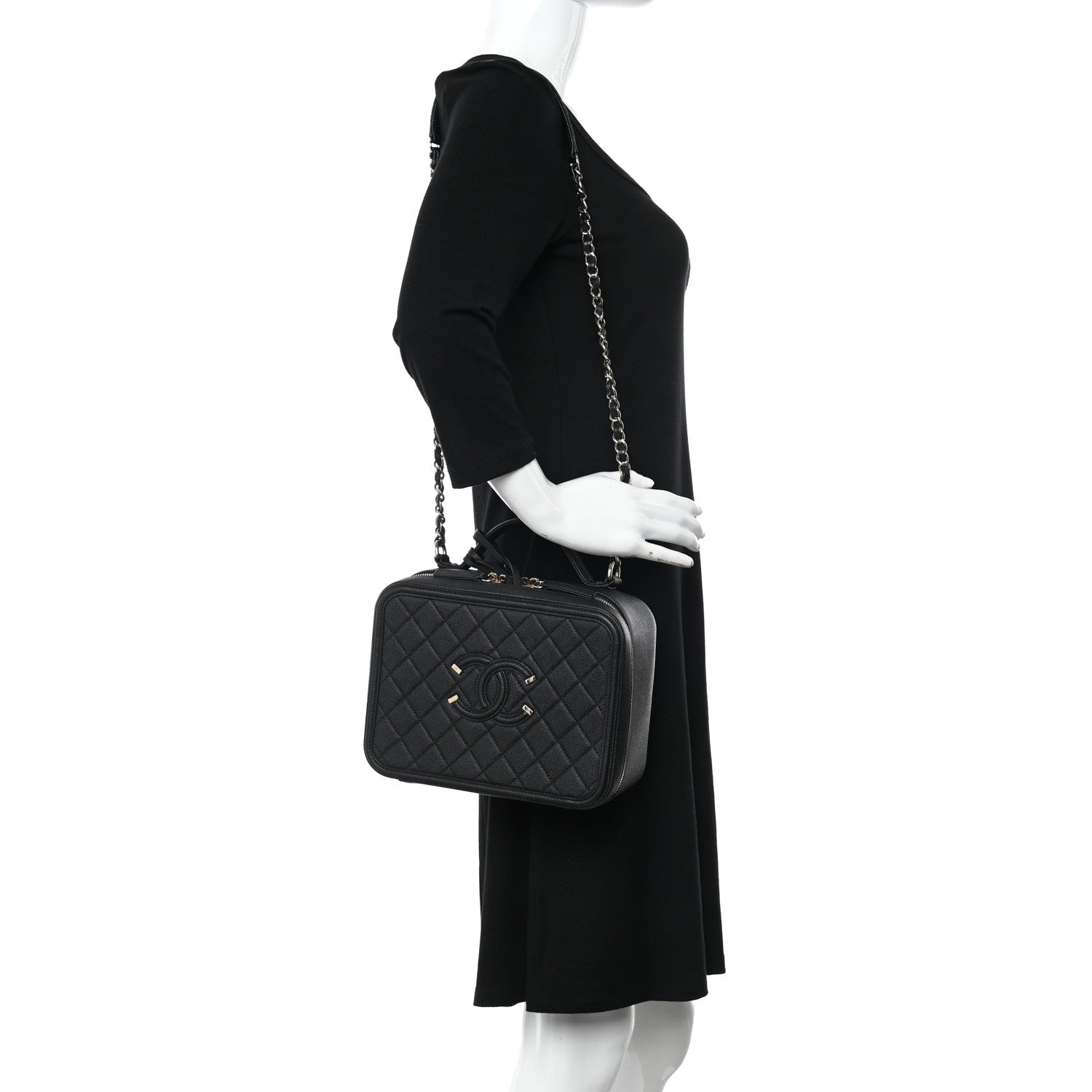 Chanel Caviar Quilted Large CC Filigree Vanity Case Black 2 of 12