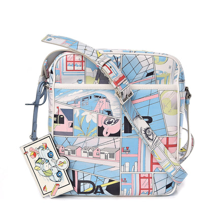 Prada X JAMES JEAN Vitello Comics Flat Messenger Bag Azzurro 1 of 9