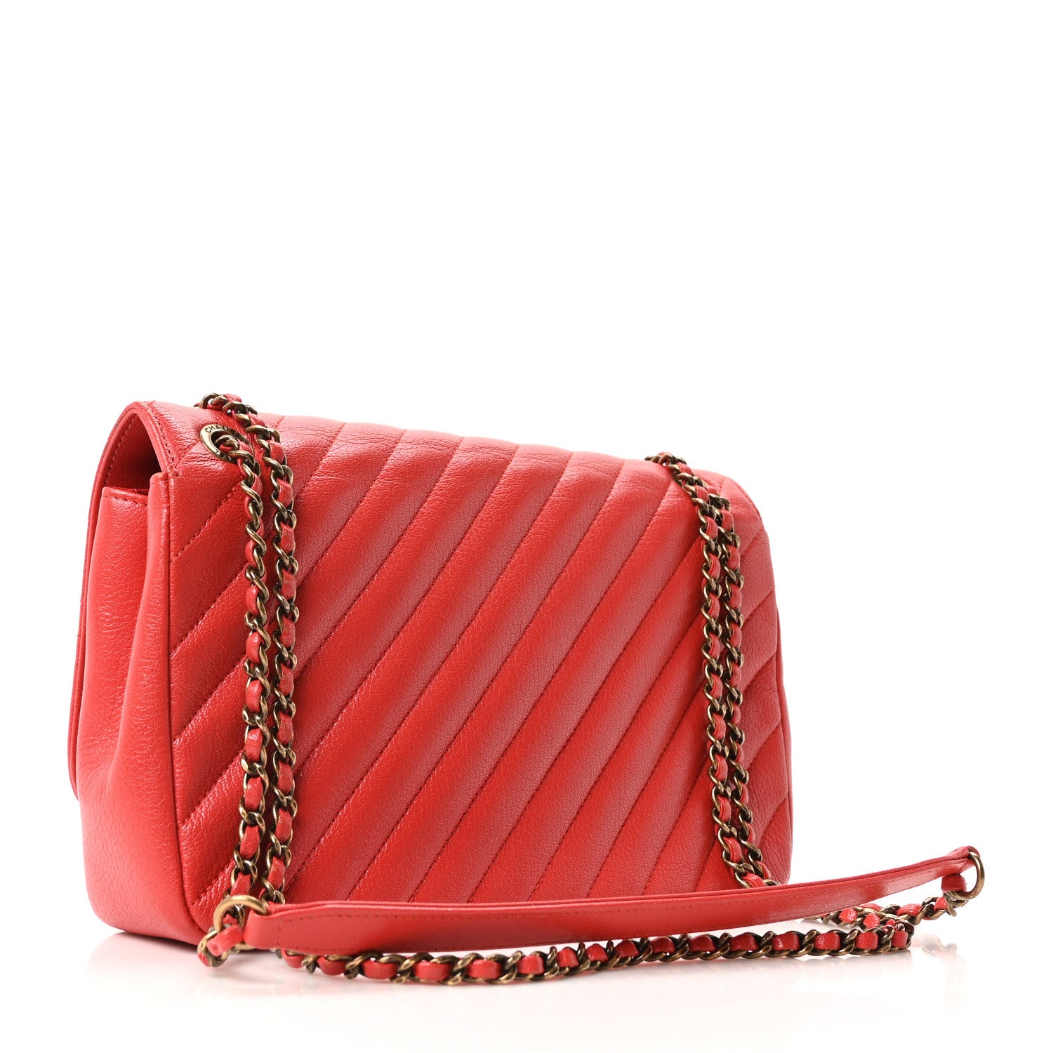 Chanel Shiny Goatskin Diagonal Quilted Small Flap Red 3 of 10