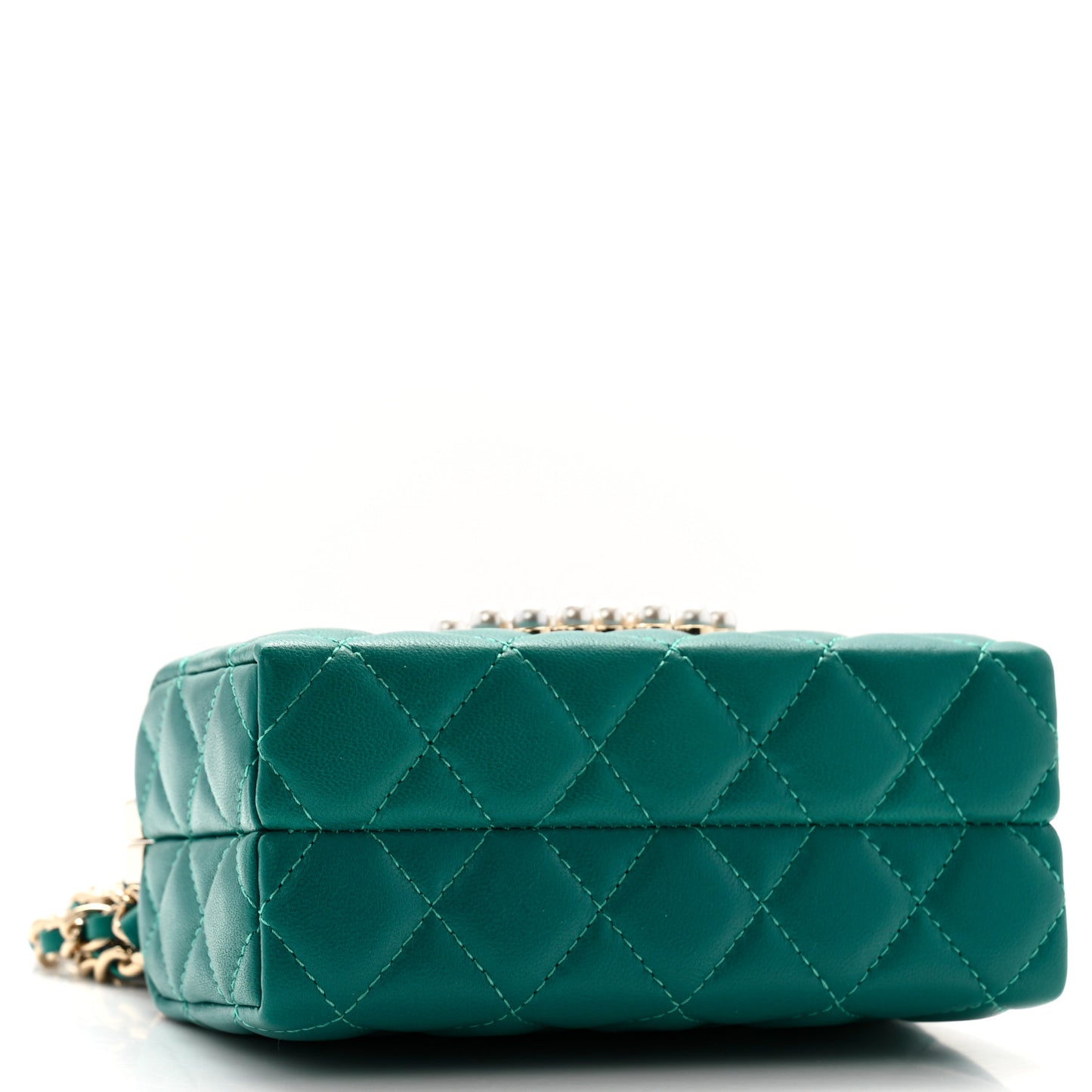 Lambskin Quilted Pearl CC Vanity Case Turquoise