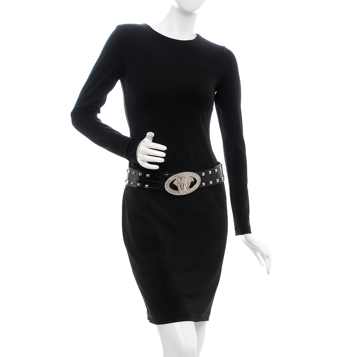 Versace Croc Calfskin Embossed Studded Medusa Belt 75 30 Black 2 of 7