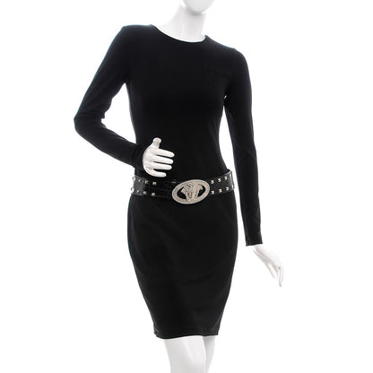 Versace Croc Calfskin Embossed Studded Medusa Belt 75 30 Black 2 of 7
