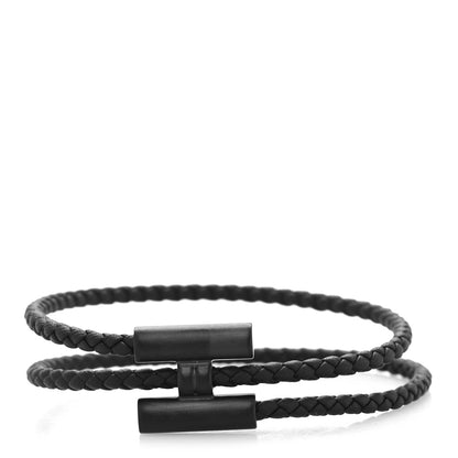 Hermes Swift Double Wrap Cord Tournis Tresse Bracelet T6 Black 1 of 5