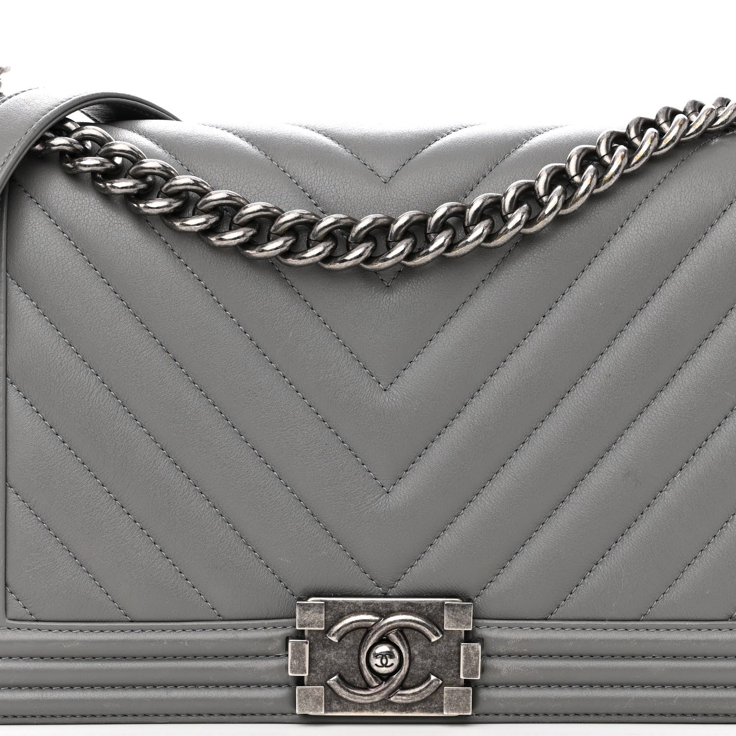 Chanel Lambskin Chevron Quilted New Medium Boy Flap Grey 8 of 10