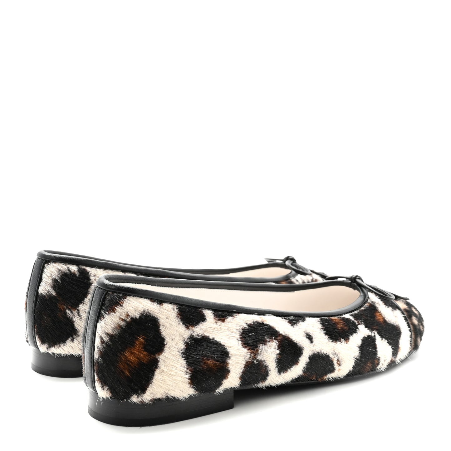 Pony Hair Cap Toe CC Ballerina Flats 38.5 White Brown Black